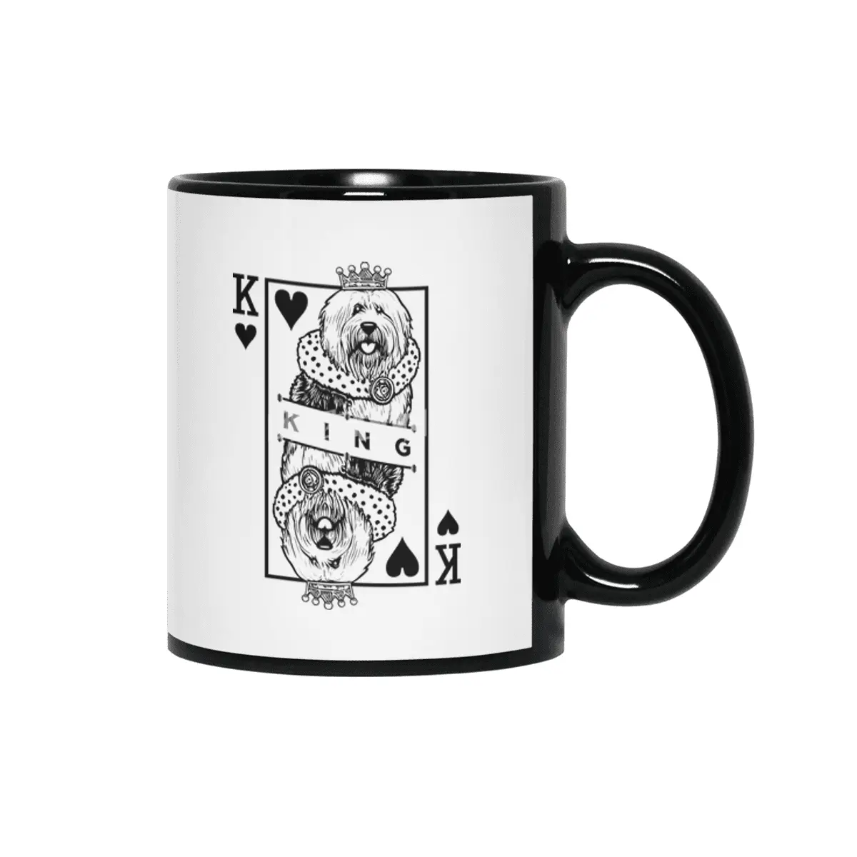 Old English Sheepdog King Of Hearts Funny Dog Card Pop Art Siyah Kupa