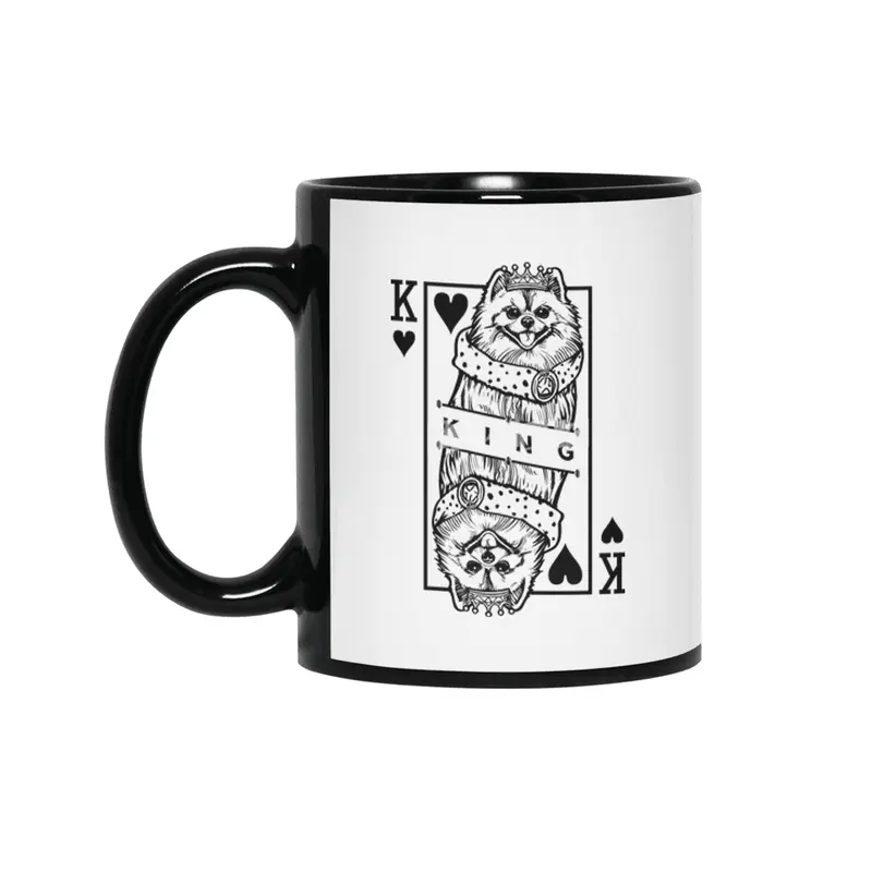 Pomeranian King Of Hearts Funny Dog Playing Card Pop Art Siyah Kupa