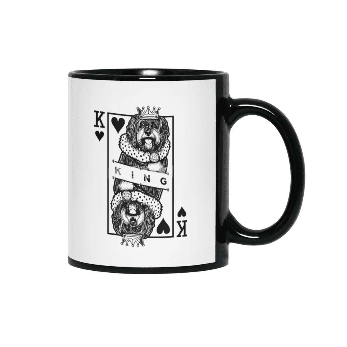 Portuguese Water Dog King Of Hearts Playing Card Pop Art Siyah Kupa
