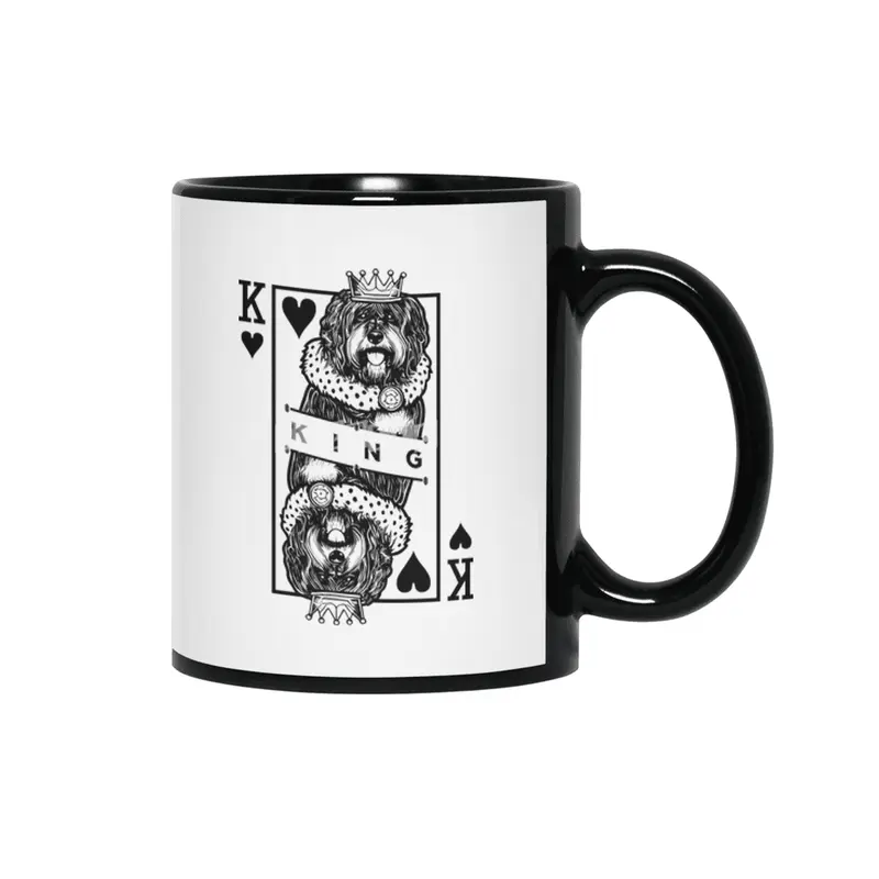 Portuguese Water Dog King Of Hearts Playing Card Pop Art Siyah Kupa