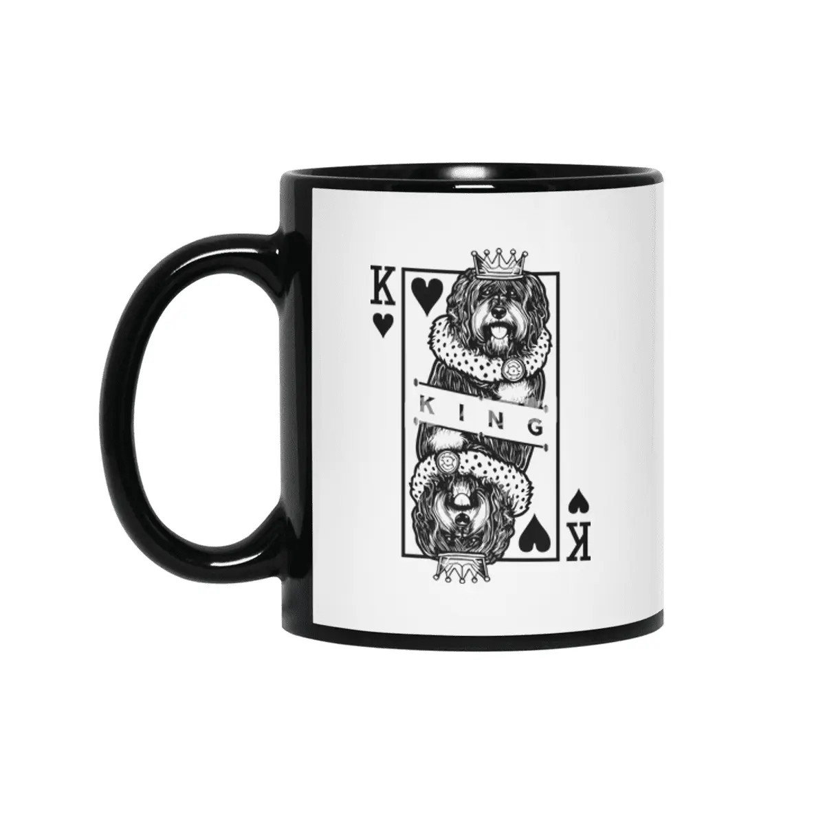 Portuguese Water Dog King Of Hearts Playing Card Pop Art Siyah Kupa