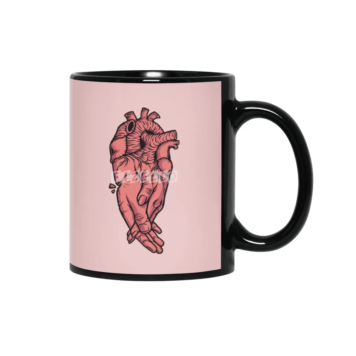 Couple Holding Hands with Heart Siyah Kupa