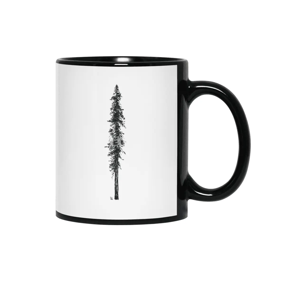 Love in the forest - a couple and their dog under a solitary, towering Douglas Fir tree Siyah Kupa