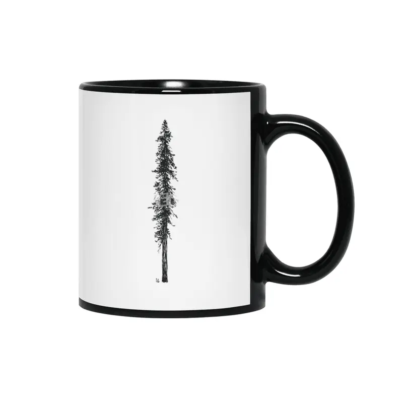 Love in the forest - a couple and their dog under a solitary, towering Douglas Fir tree Siyah Kupa