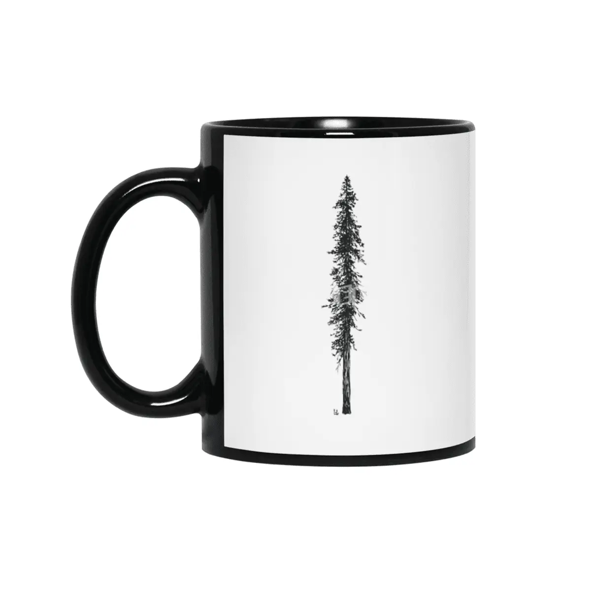Love in the forest - a couple and their dog under a solitary, towering Douglas Fir tree Siyah Kupa