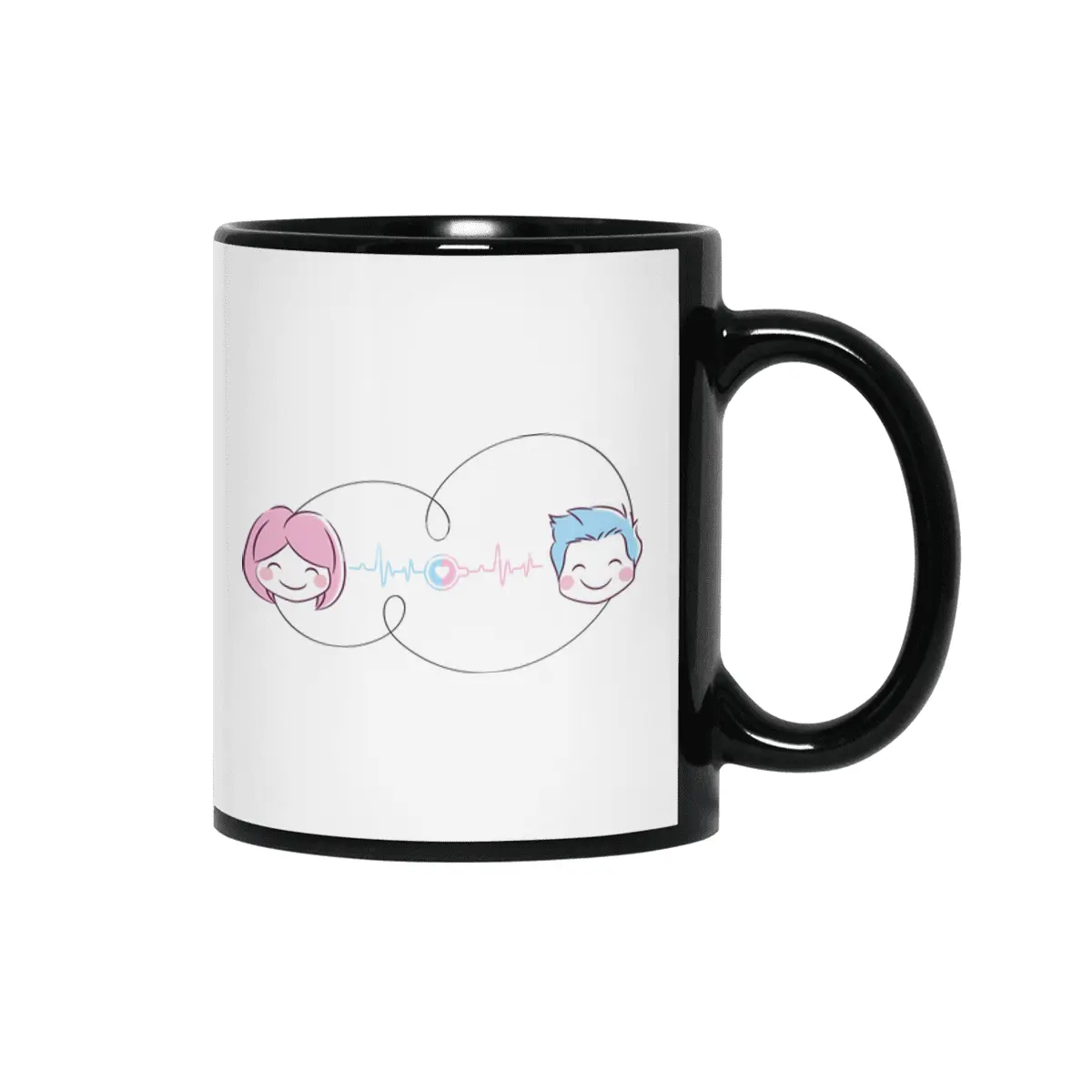 Love Couple Heart - You and Me - Cartoon Art Design Siyah Kupa