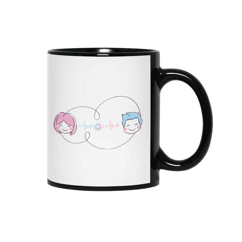 Love Couple Heart - You and Me - Cartoon Art Design Siyah Kupa