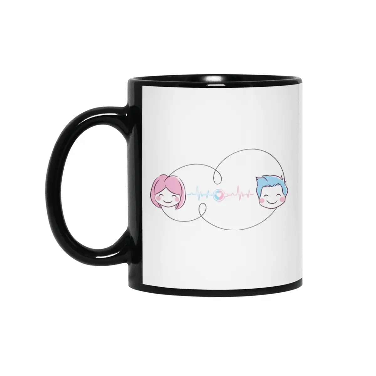 Love Couple Heart - You and Me - Cartoon Art Design Siyah Kupa