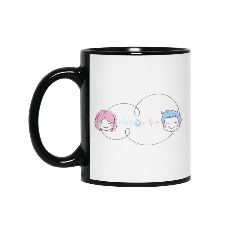 Love Couple Heart - You and Me - Cartoon Art Design Siyah Kupa