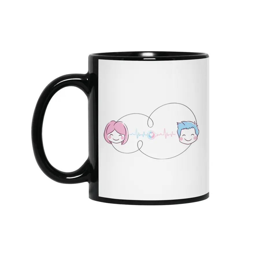 Love Couple Heart - You and Me - Cartoon Art Design Siyah Kupa