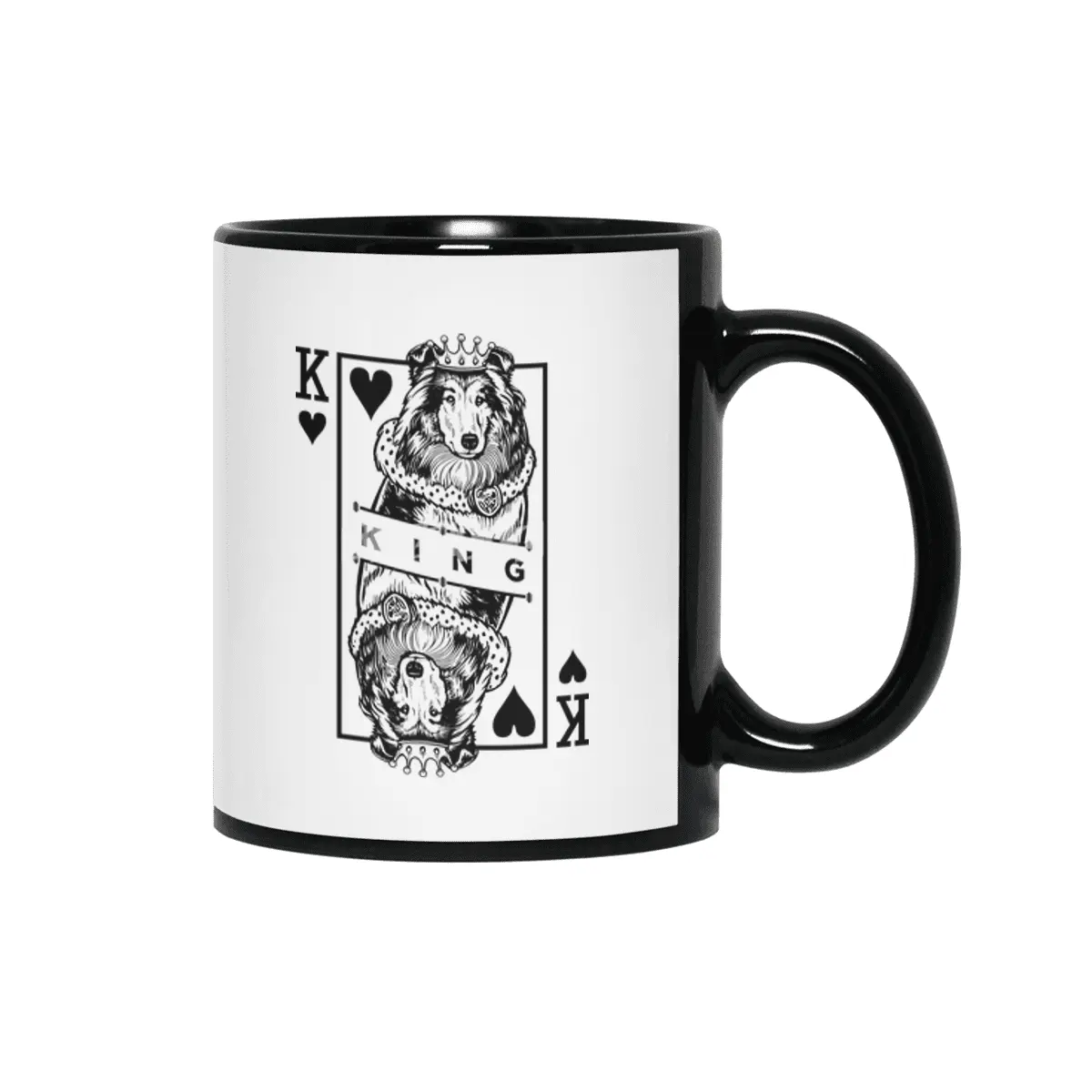 Rough Collie King Of Hearts Funny Dog Playing Card Pop Art Siyah Kupa