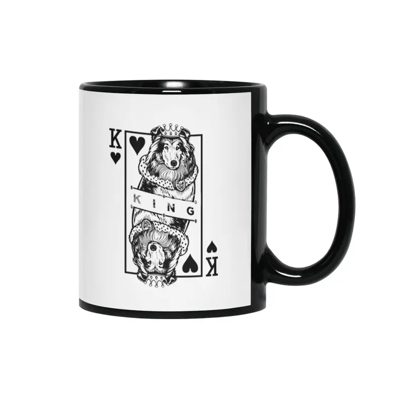 Rough Collie King Of Hearts Funny Dog Playing Card Pop Art Siyah Kupa