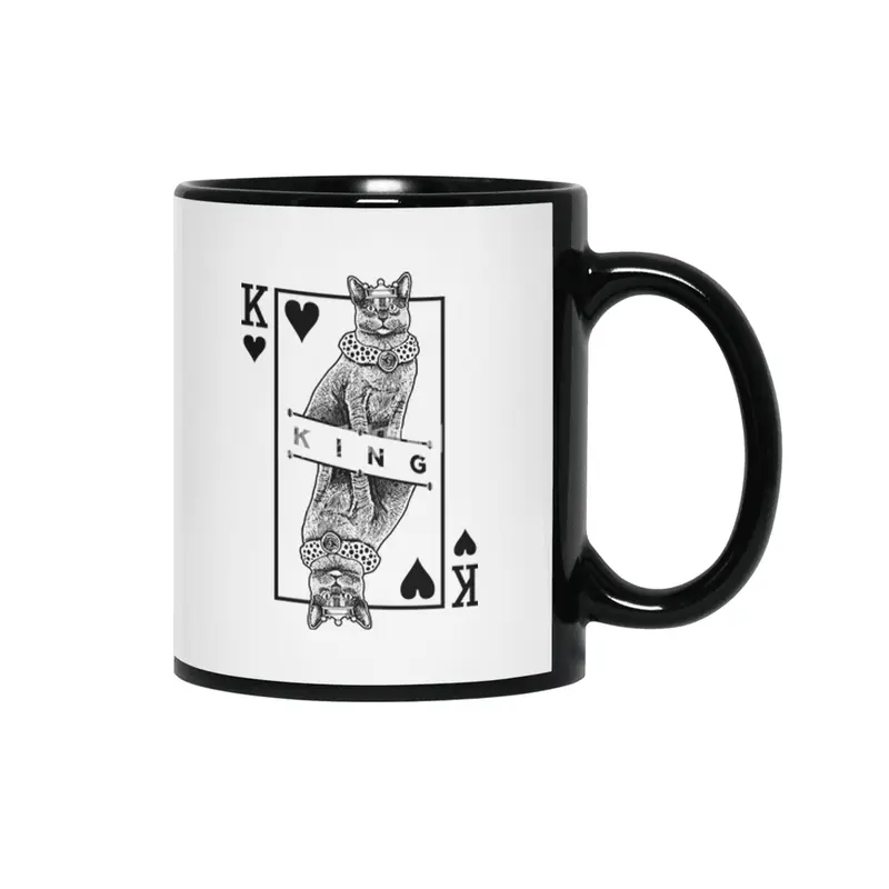Russian Blue Cat Lover King Of Hearts Funny Pop Art Siyah Kupa