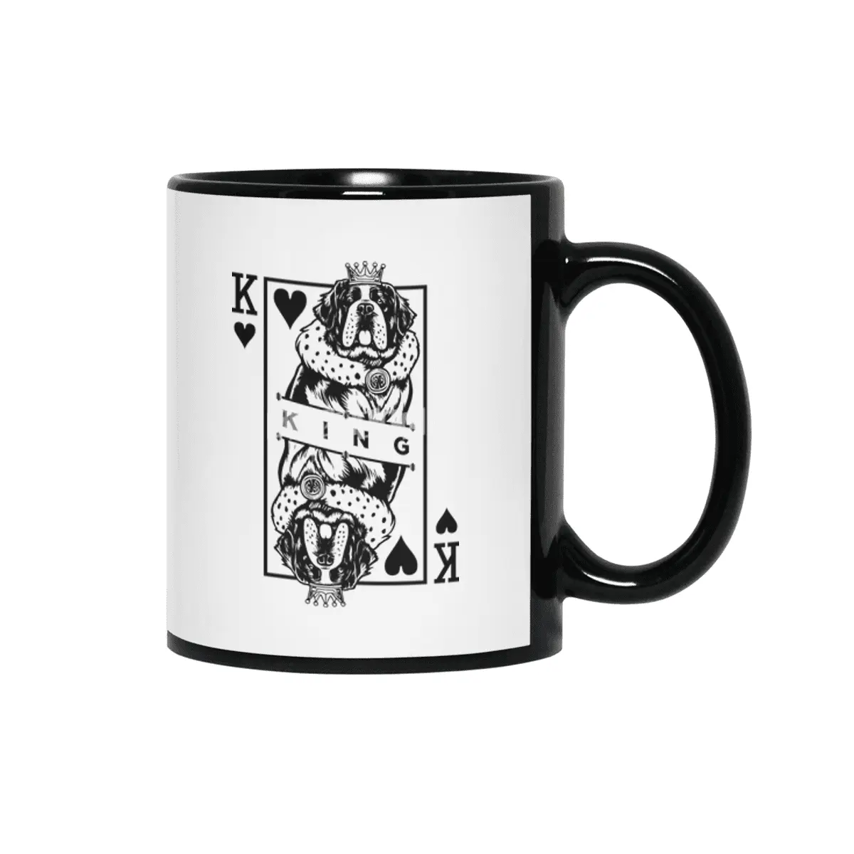 Saint Bernard King Of Hearts Funny Dog Lover Card Pop Art Siyah Kupa