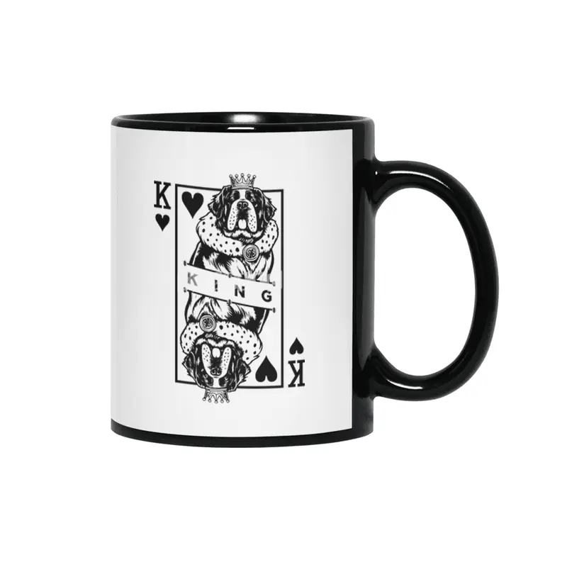 Saint Bernard King Of Hearts Funny Dog Lover Card Pop Art Siyah Kupa