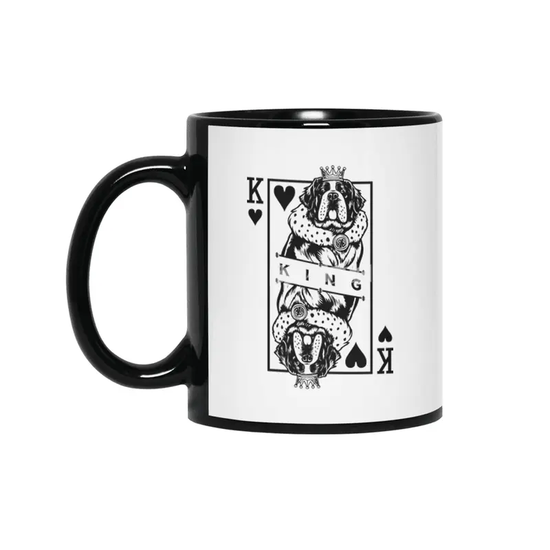 Saint Bernard King Of Hearts Funny Dog Lover Card Pop Art Siyah Kupa