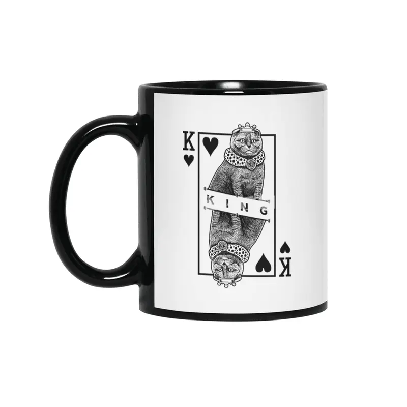 Scottish Fold Cat Lover King Of Hearts Funny Pop Art Siyah Kupa