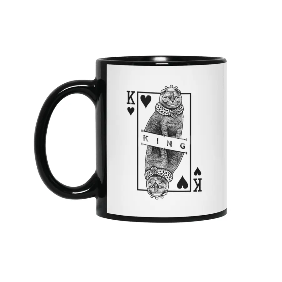 Scottish Fold Cat Lover King Of Hearts Funny Pop Art Siyah Kupa