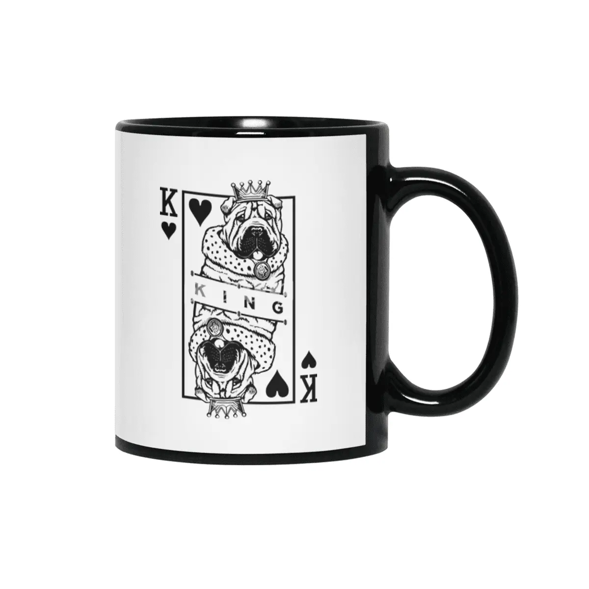 Shar Pei King Of Hearts Funny Dog Lover Card Pop Art Siyah Kupa