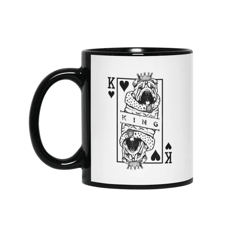 Shar Pei King Of Hearts Funny Dog Lover Card Pop Art Siyah Kupa