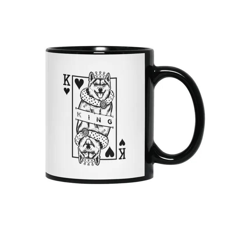Shiba Inu King Of Hearts Funny Dog Playing Card Pop Art Siyah Kupa