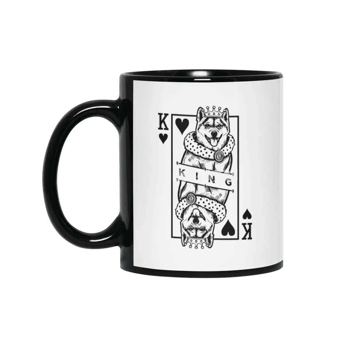 Shiba Inu King Of Hearts Funny Dog Playing Card Pop Art Siyah Kupa