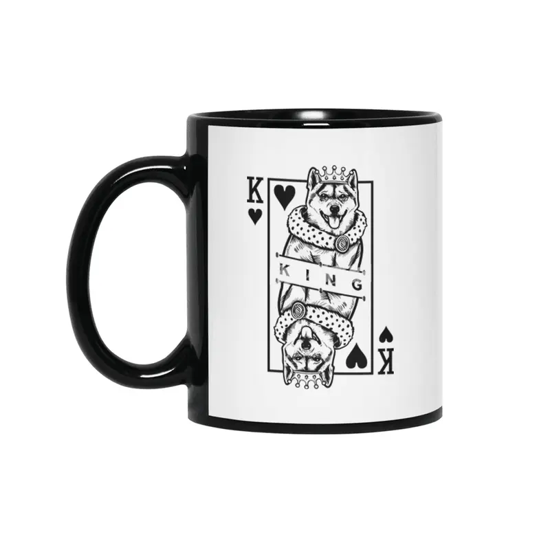 Shiba Inu King Of Hearts Funny Dog Playing Card Pop Art Siyah Kupa