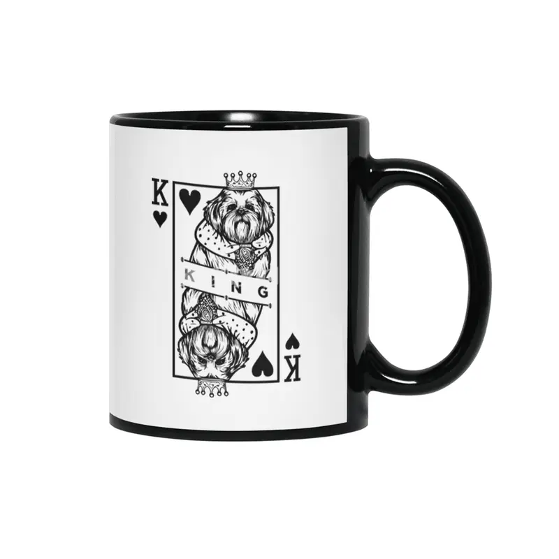 Shih Tzu King Of Hearts Funny Dog Playing Card Pop Art Siyah Kupa