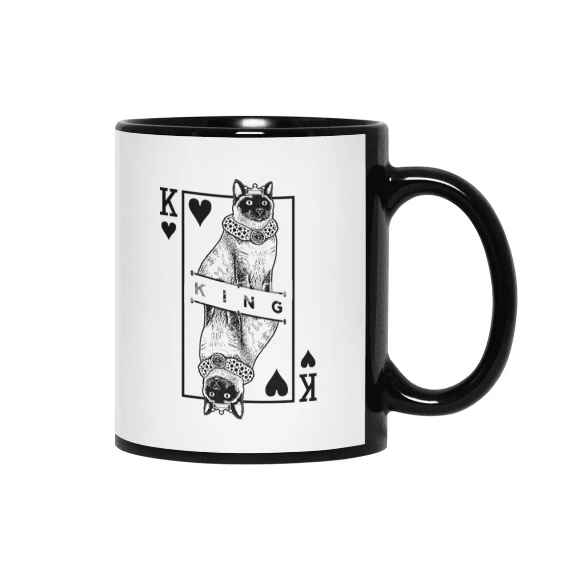 Siamese Cat Lover King Of Hearts Funny Pop Art Siyah Kupa