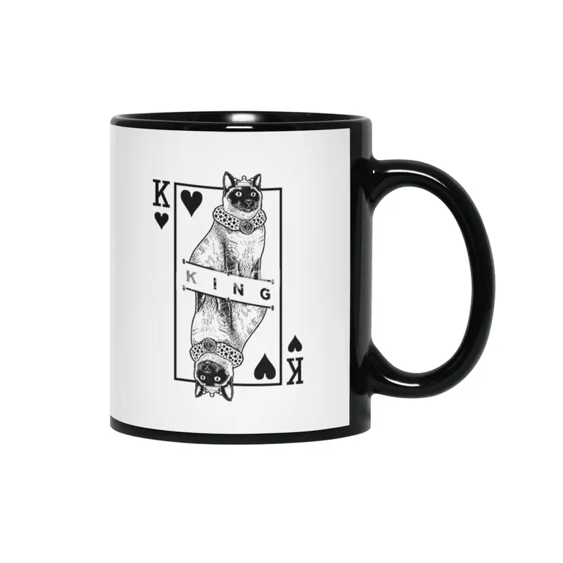 Siamese Cat Lover King Of Hearts Funny Pop Art Siyah Kupa