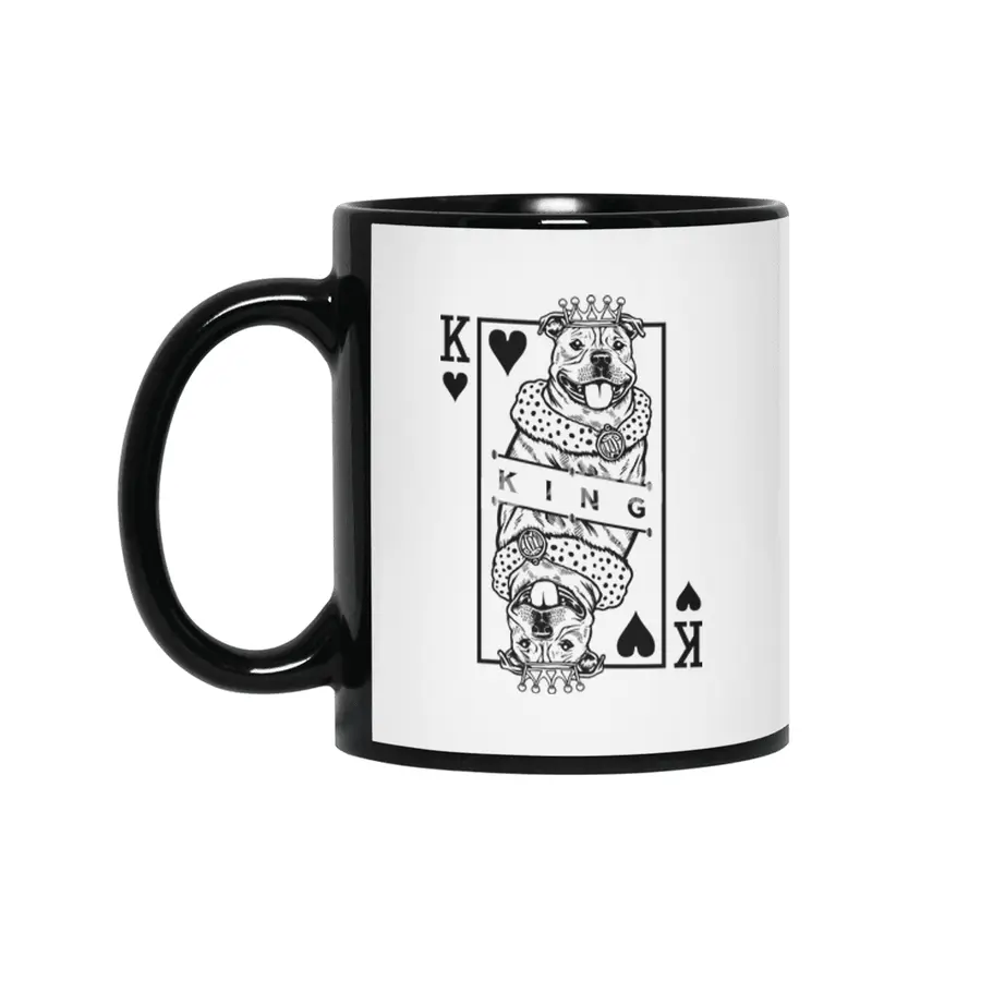 Staffordshire Bull Terrier King Of Hearts Funny Dog Pop Art Siyah Kupa
