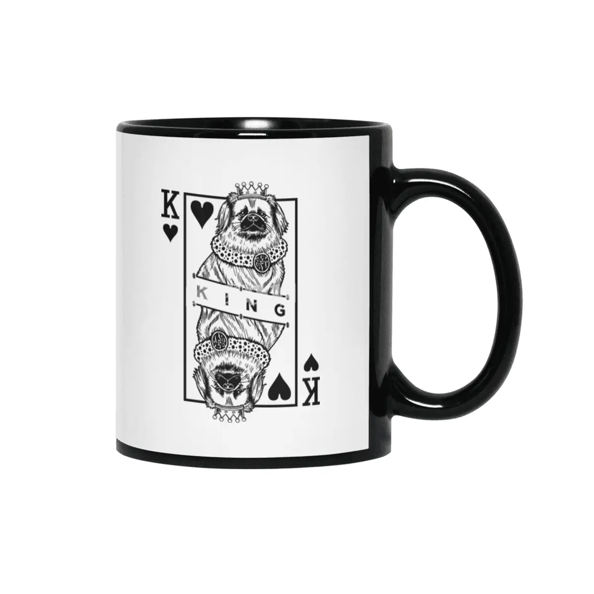 Tibetan Spaniel King Of Hearts Funny Dog Lover Pop Art Siyah Kupa