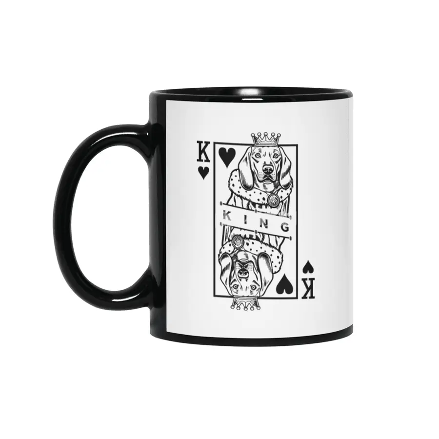 Weimaraner King Of Hearts Funny Dog Playing Card Pop Art Siyah Kupa