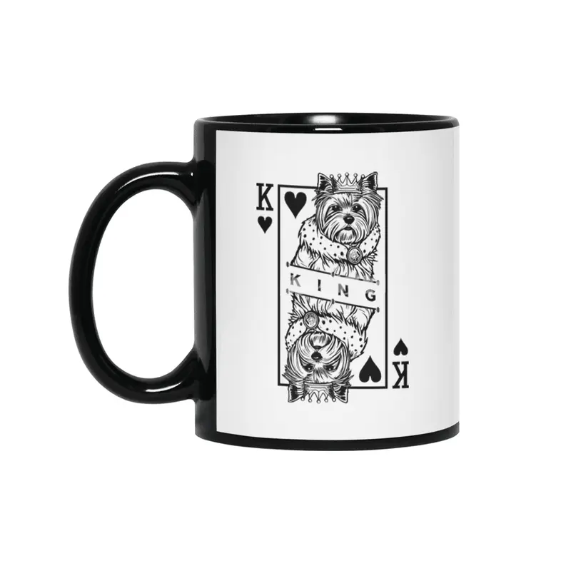 Yorkshire Terrier King Of Hearts Dog Playing Card Pop Art Siyah Kupa