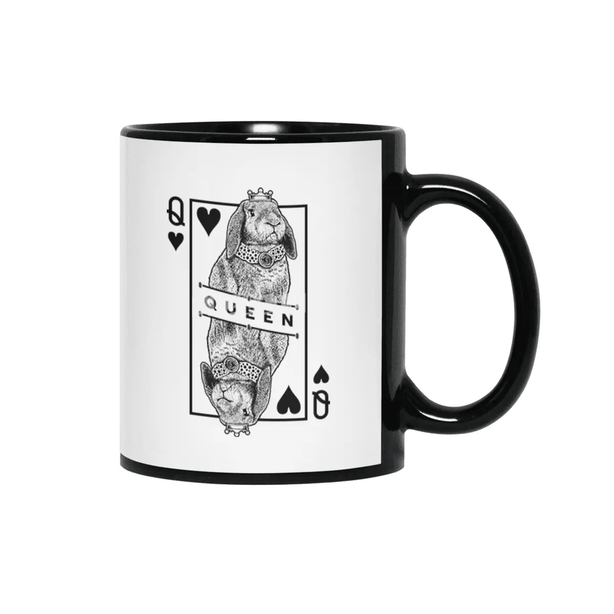 French Lop Bunny Rabbit Queen Of Hearts Funny Pet Pop Art Siyah Kupa