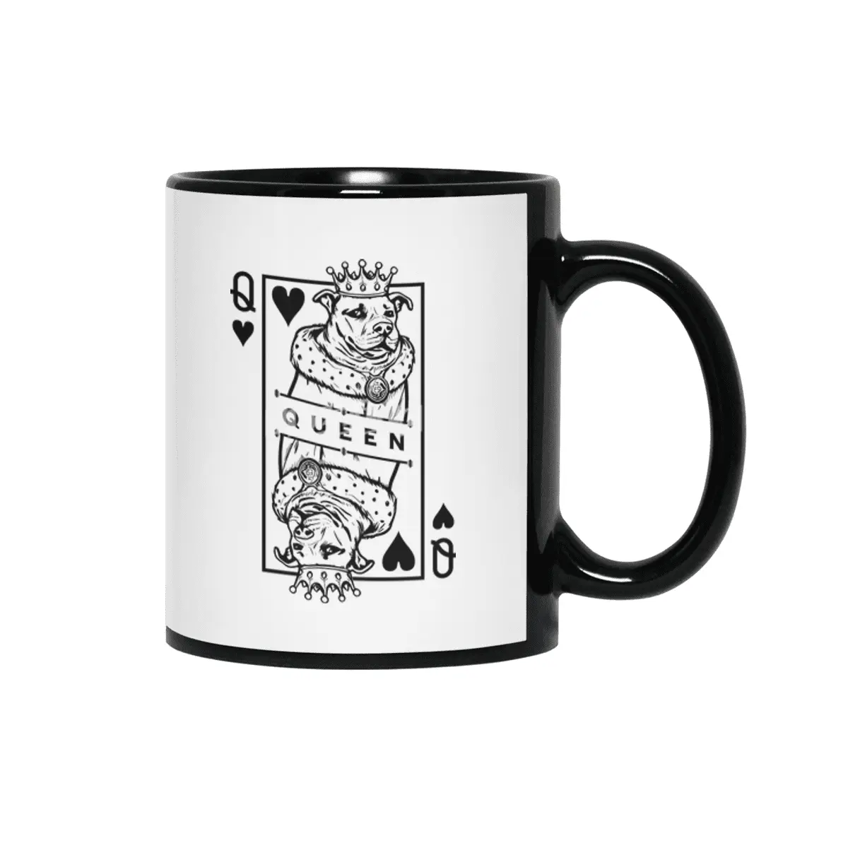 Funny Pitbull Queen Of Hearts Dog Lover Playing Card Pop Art Siyah Kupa