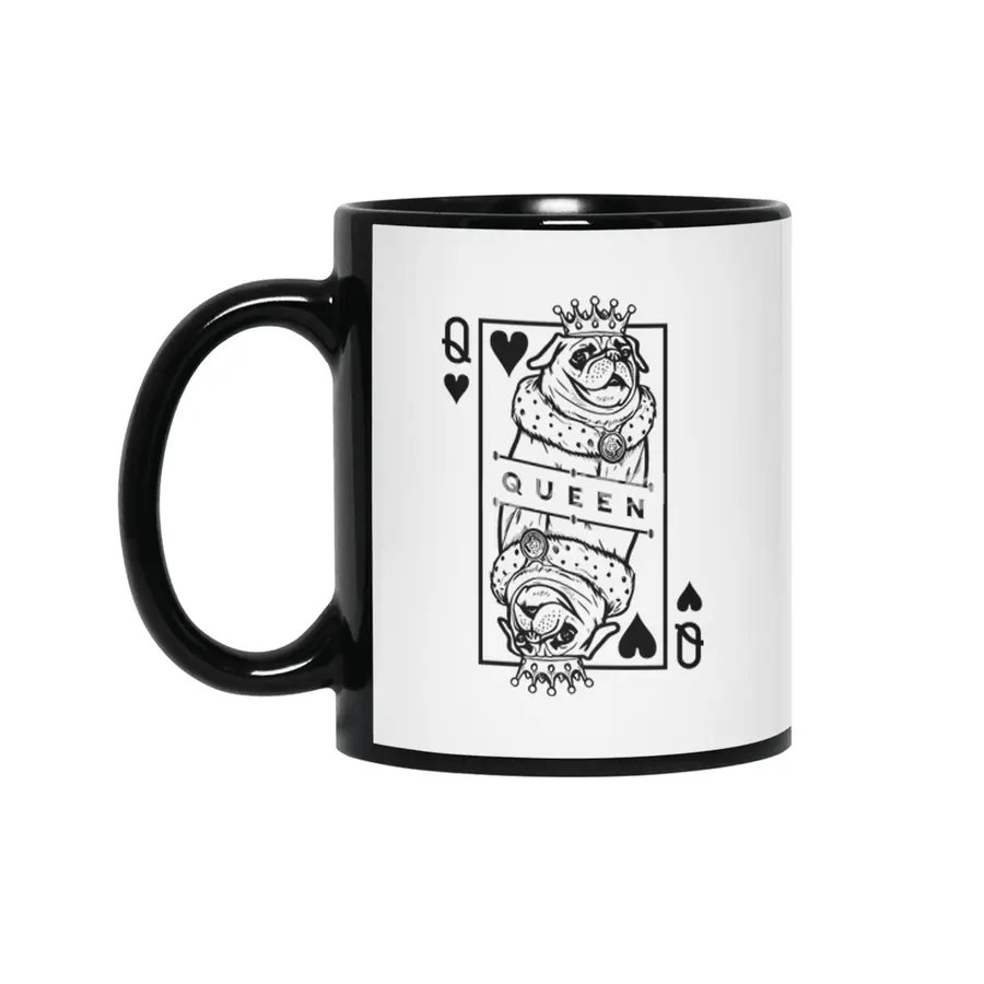 Funny Pug Queen Of Hearts Dog Lover Playing Card Pop Art Siyah Kupa
