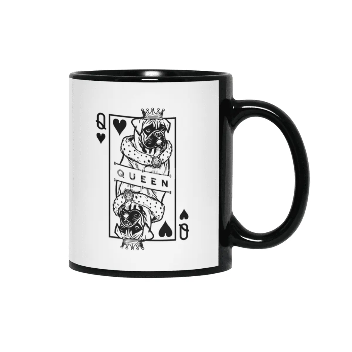 German Boxer Queen Of Hearts Funny Dog Playing Card Pop Art Siyah Kupa