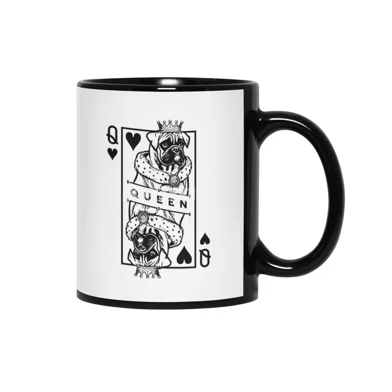 German Boxer Queen Of Hearts Funny Dog Playing Card Pop Art Siyah Kupa