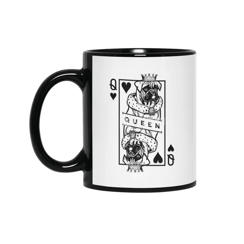 German Boxer Queen Of Hearts Funny Dog Playing Card Pop Art Siyah Kupa