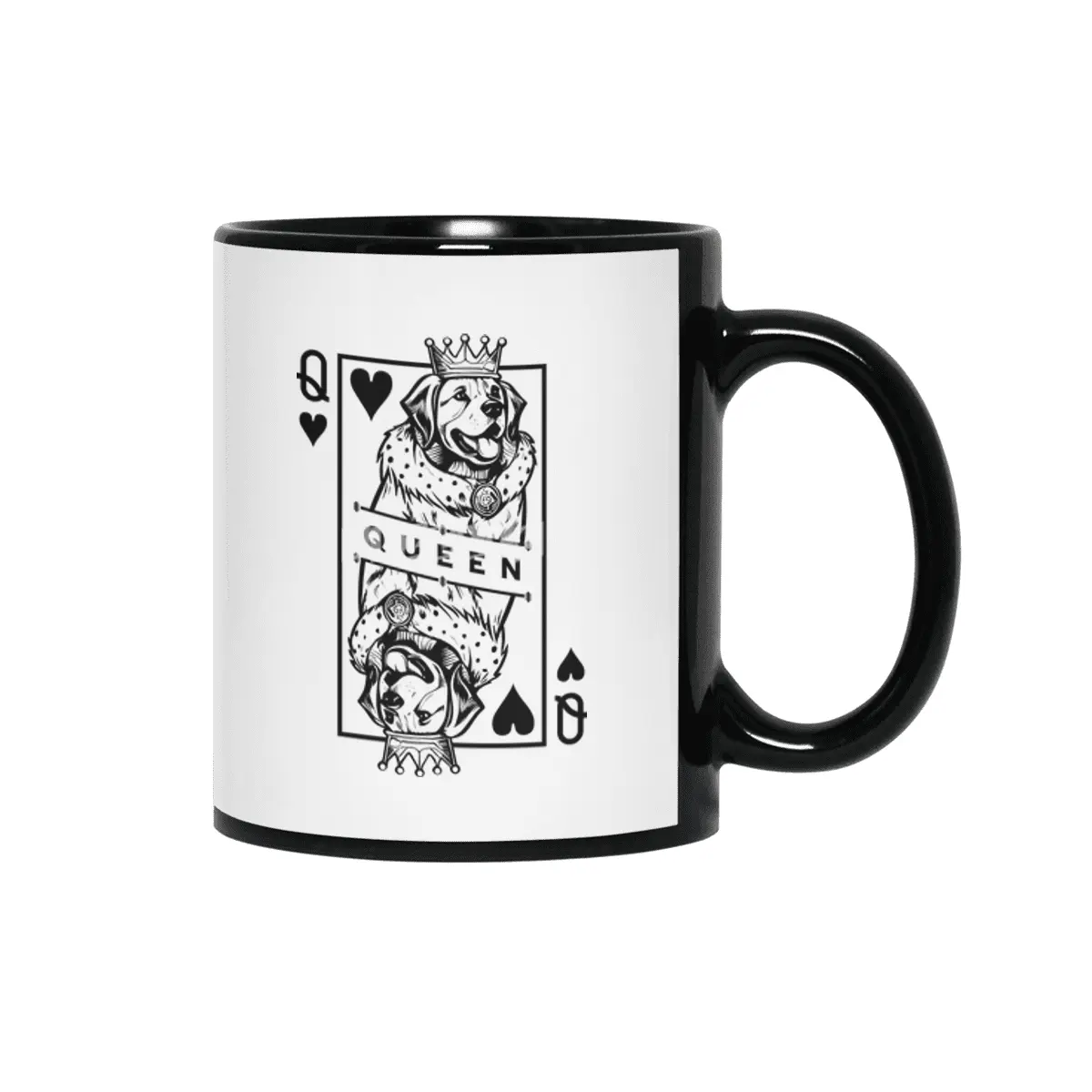 Golden Retriever Queen Of Hearts Dog Playing Card Pop Art Siyah Kupa