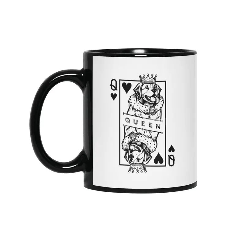 Golden Retriever Queen Of Hearts Dog Playing Card Pop Art Siyah Kupa