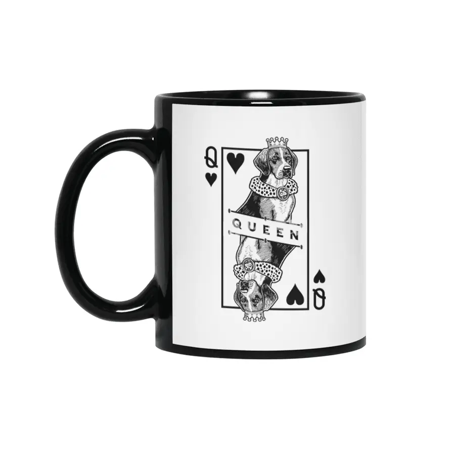 Harrier Beagle Queen Of Hearts Funny Dog Lover Pop Art Siyah Kupa