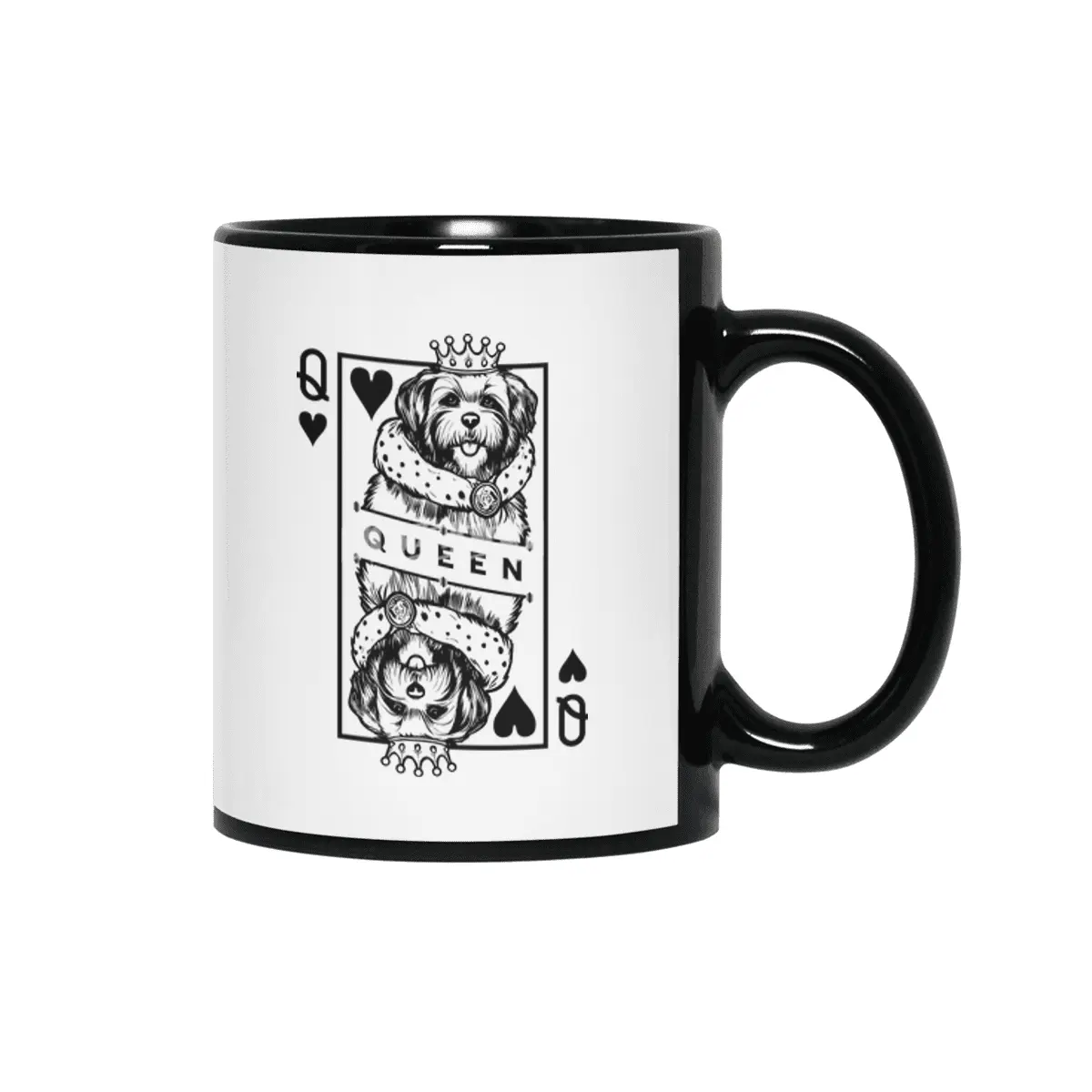 Havanese Queen Of Hearts Funny Dog Playing Card Pop Art Siyah Kupa