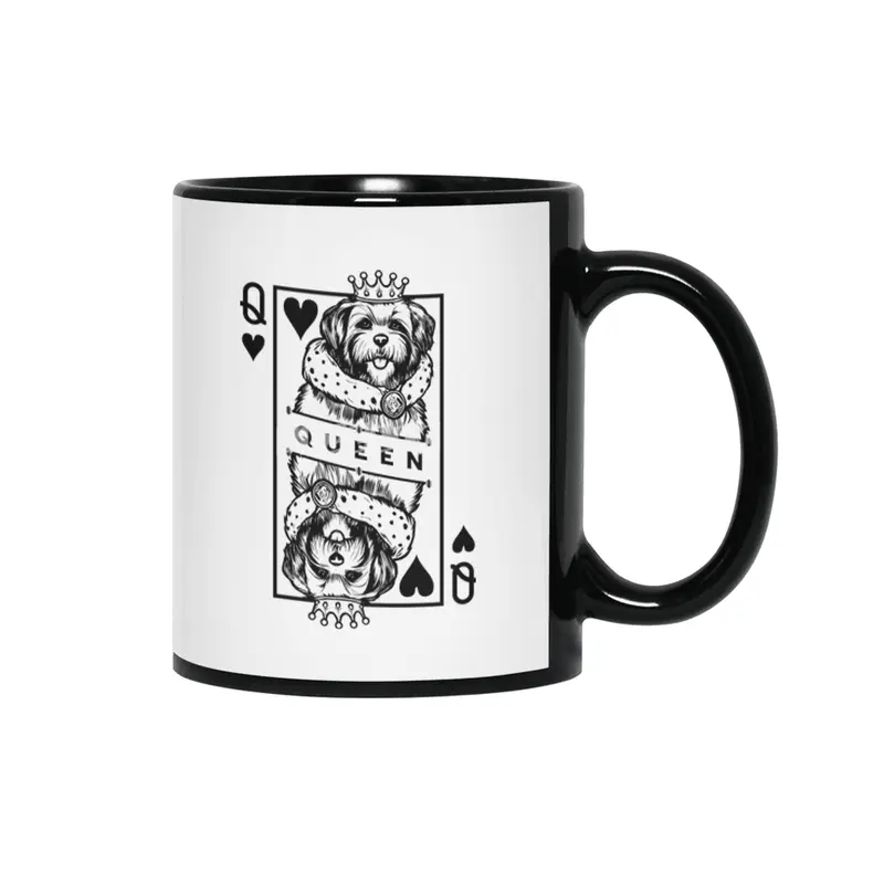 Havanese Queen Of Hearts Funny Dog Playing Card Pop Art Siyah Kupa