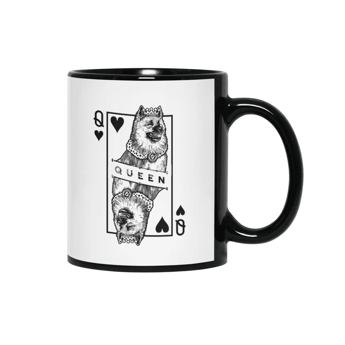Icelandic Sheepdog Queen Of Hearts Funny Dog Lover Pop Art Siyah Kupa