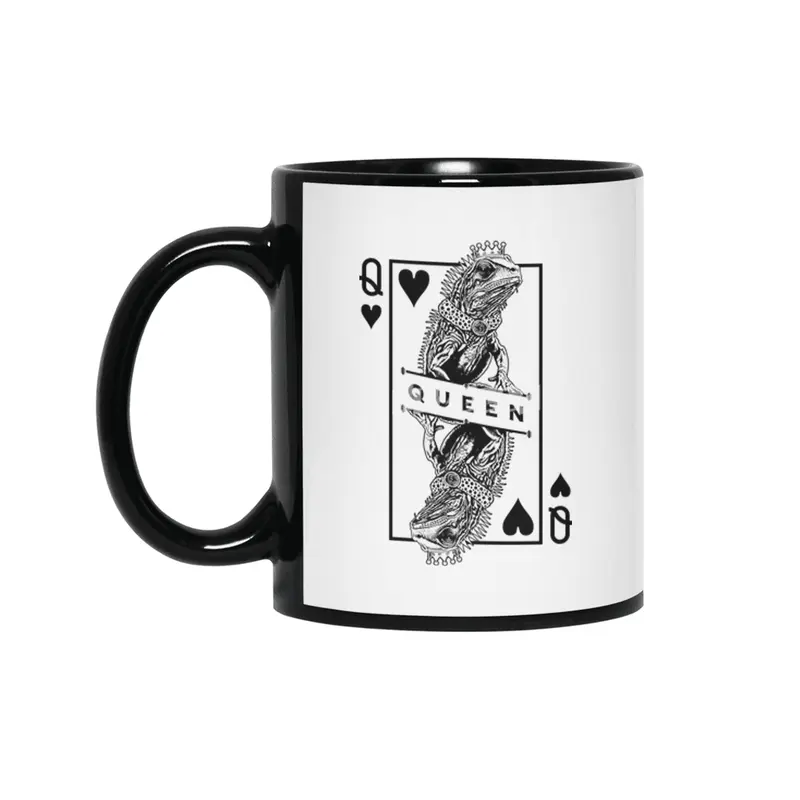 Iguana Lover Queen Of Hearts Funny Pet Reptile Pop Art Siyah Kupa