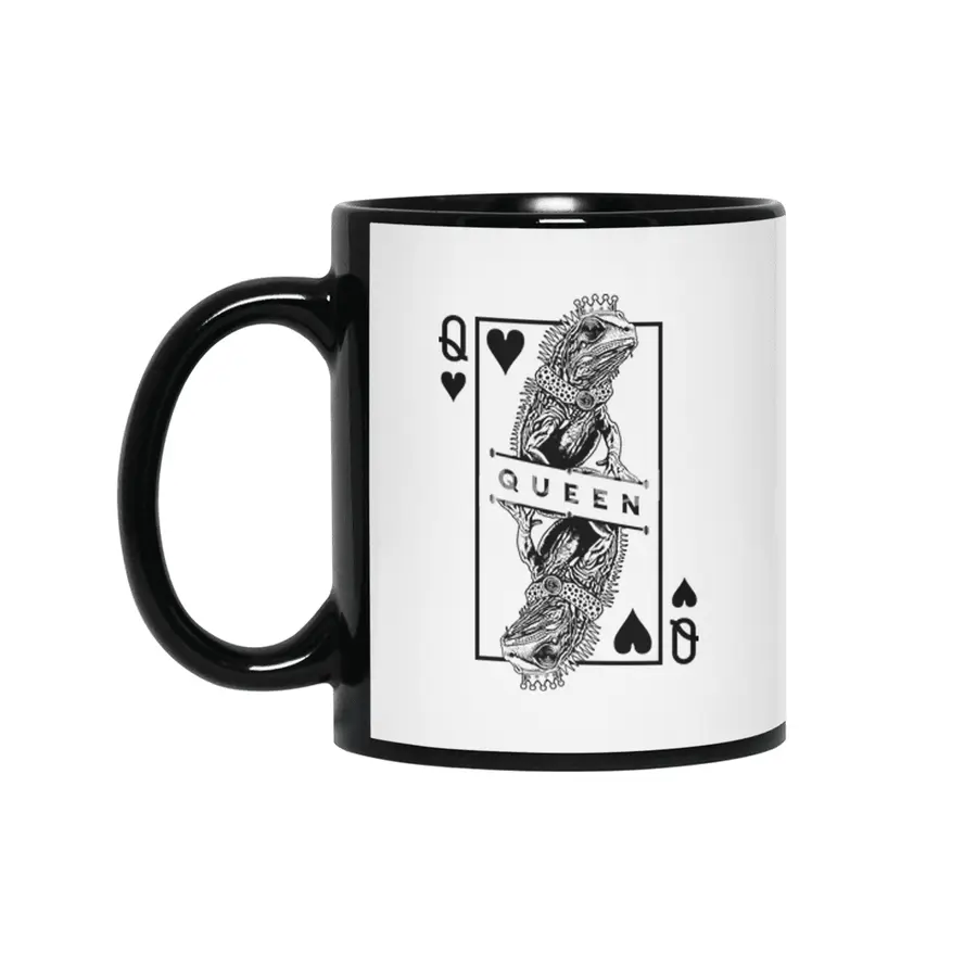 Iguana Lover Queen Of Hearts Funny Pet Reptile Pop Art Siyah Kupa