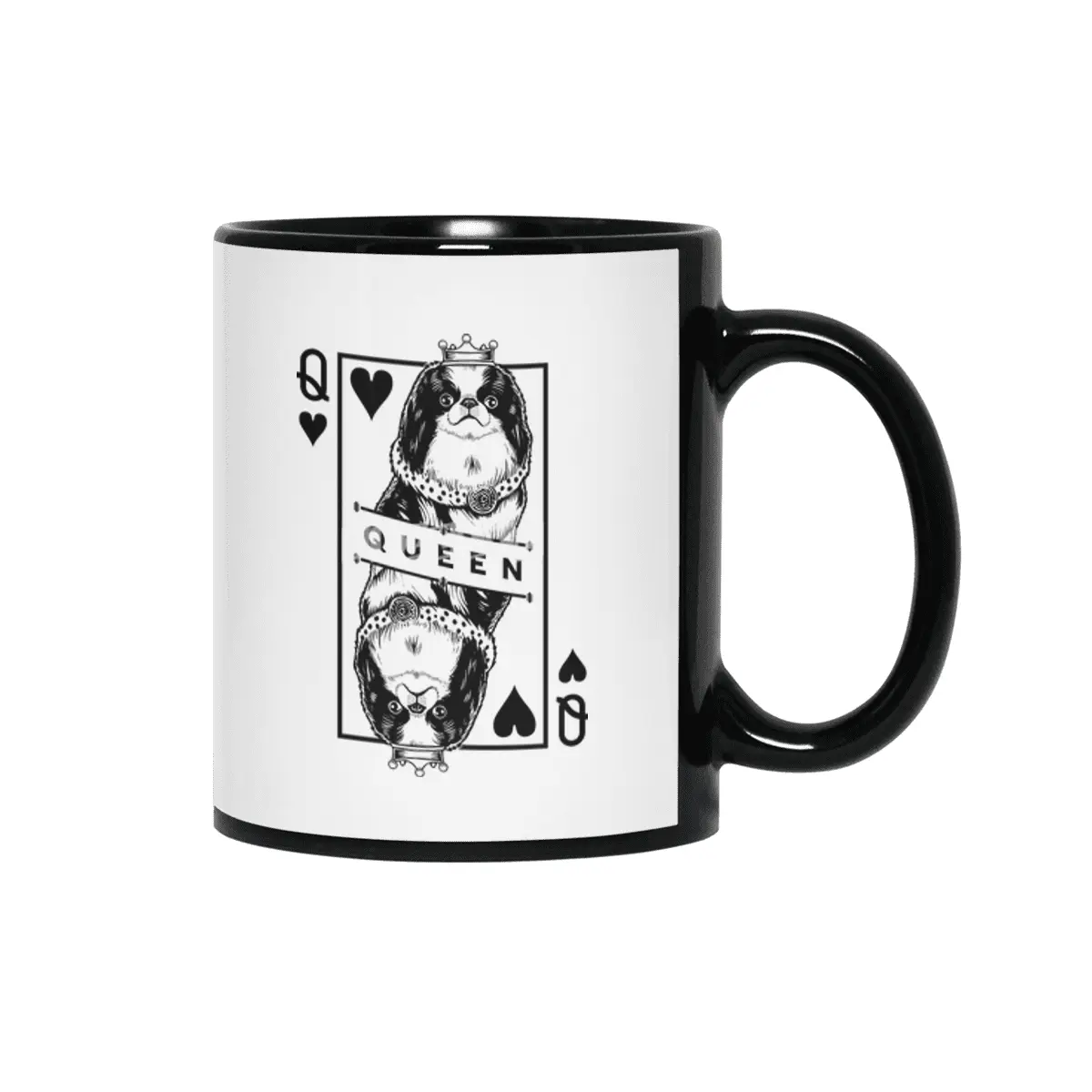Japanese Chin Spaniel Queen Of Hearts Funny Dog Pop Art Siyah Kupa