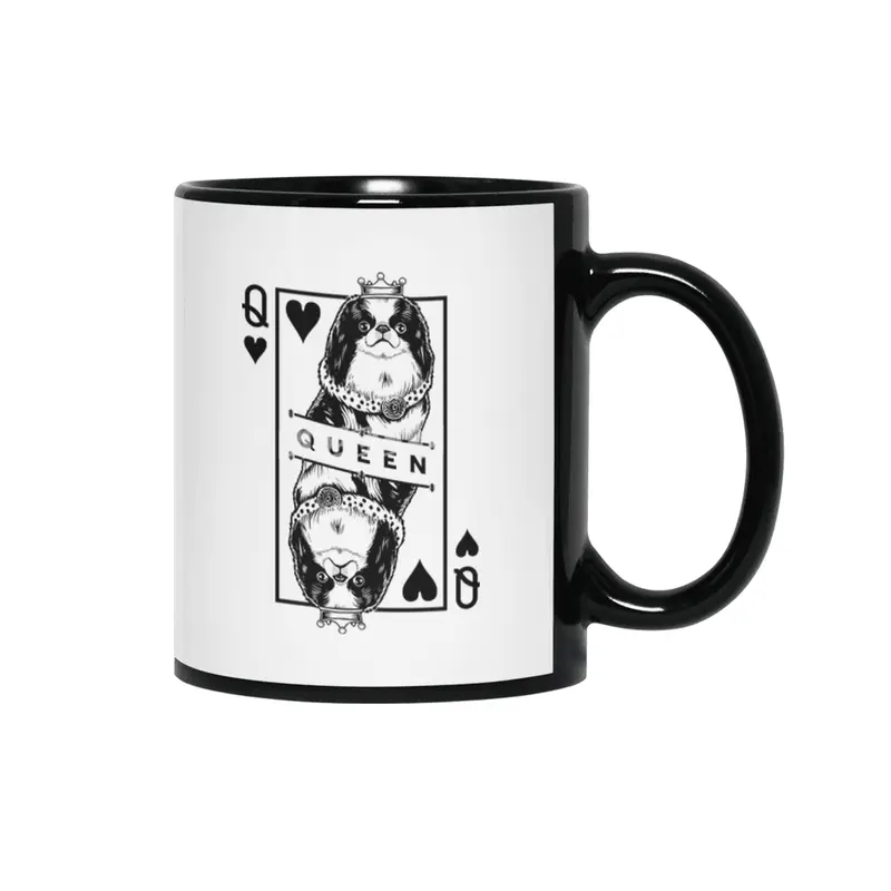 Japanese Chin Spaniel Queen Of Hearts Funny Dog Pop Art Siyah Kupa